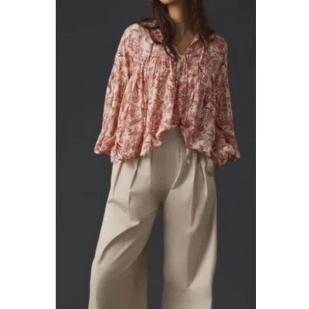 Ecru Women's Tamil Floral Athena Pleated Blouse Size S